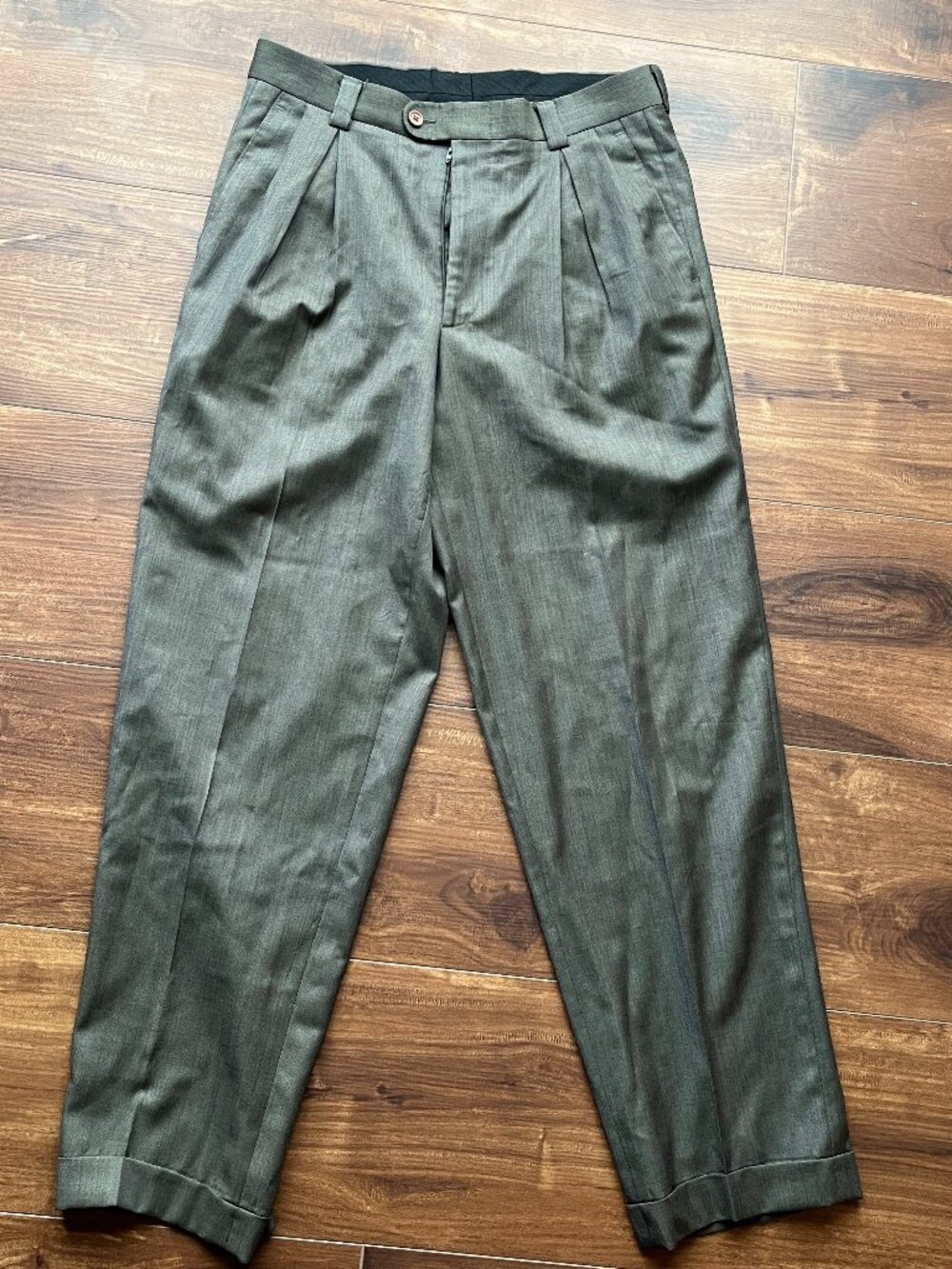 Zignone Italian 100% Wool Gray Tailored Trousers Dress Pants office workwear